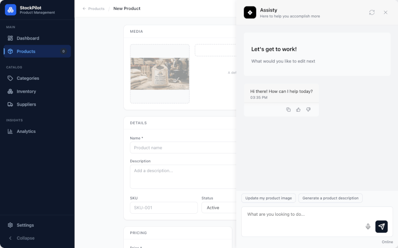 Product management app with the AI product agent open
