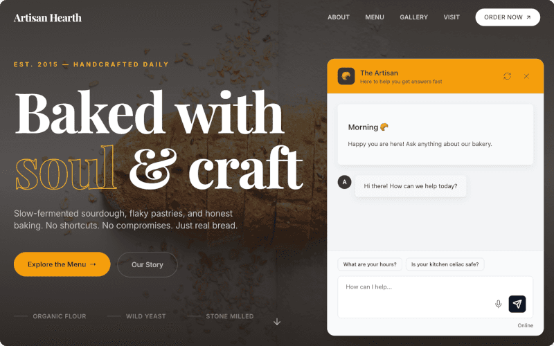 Marketing website with the site chat agent open