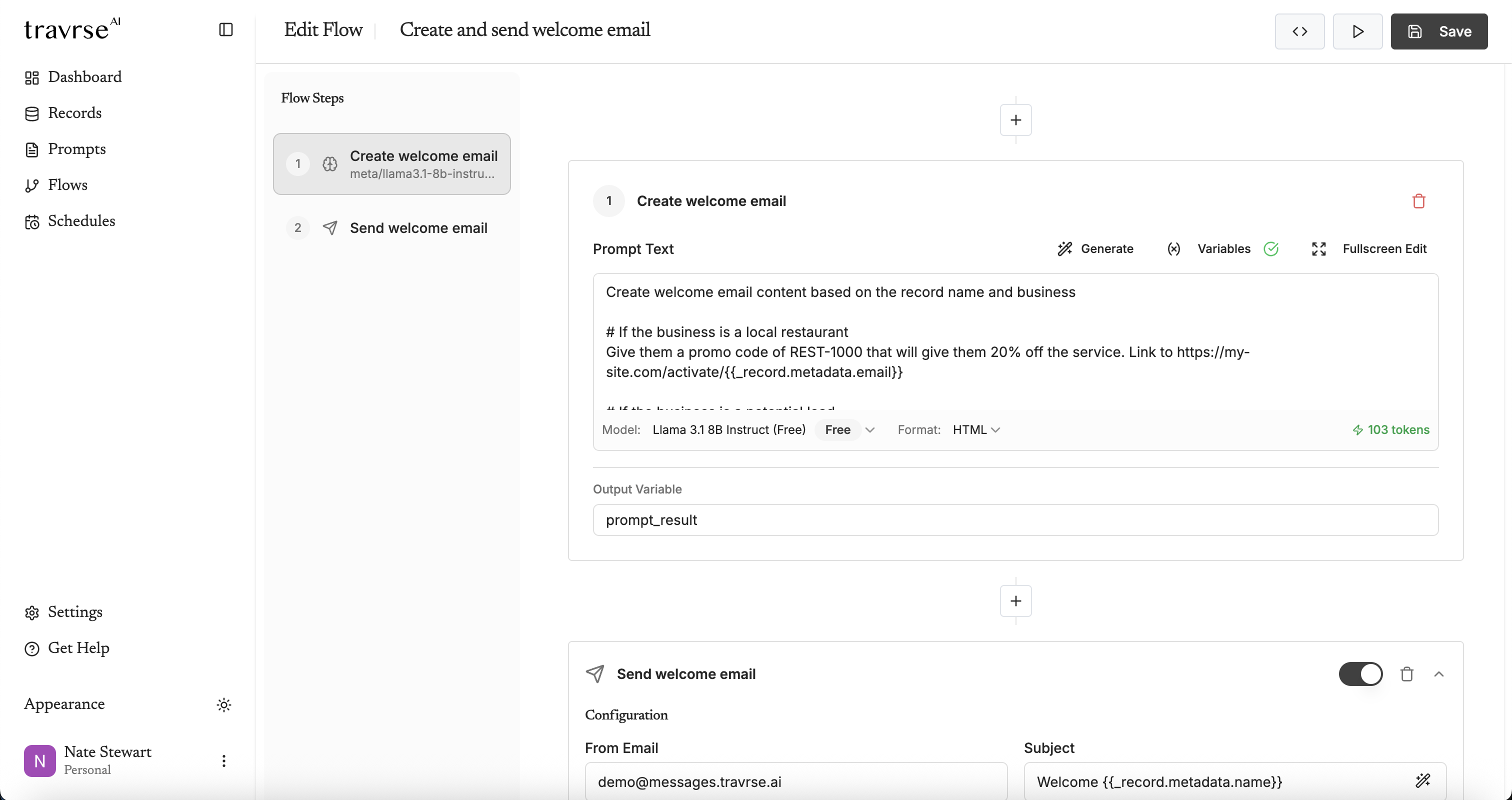 Runtype Flow Builder interface