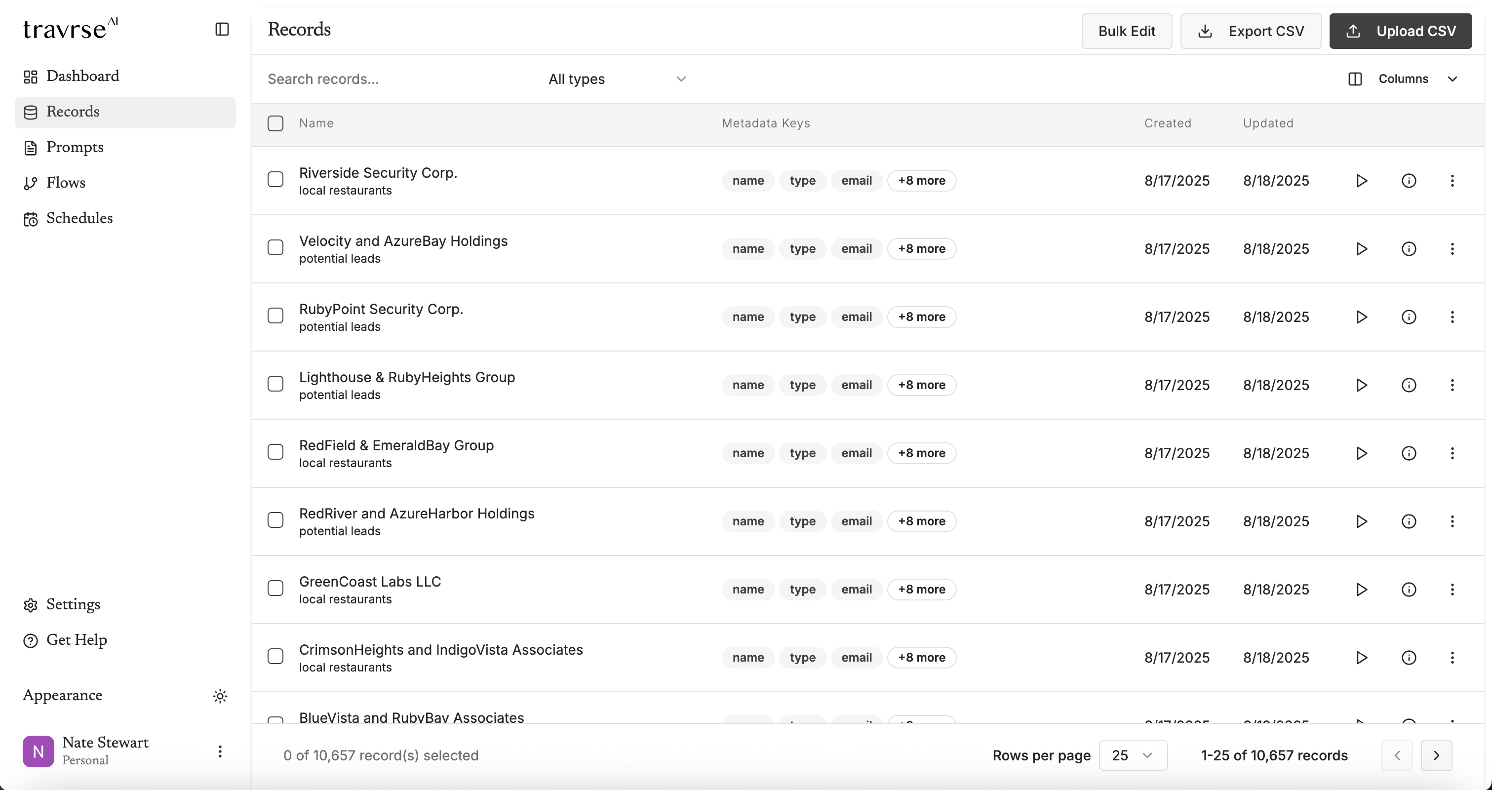 Runtype Records interface showing data management